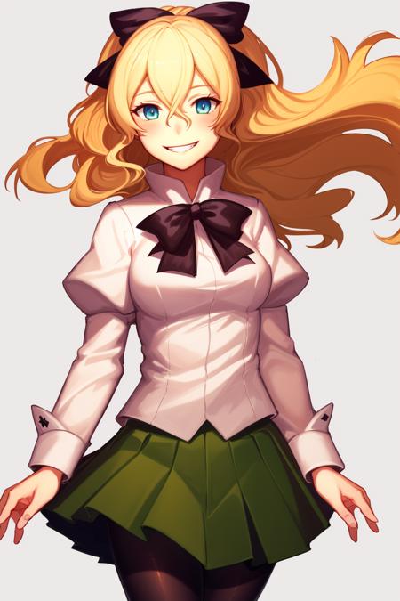 masterpiece, highest quality, best quality, 1girl, solo, 
satou lilly, blind, blue eyes, black bow, blush, hair between eyes, hair blowing, katawa shoujo, long hair, pantyhose, school uniform, skirt, smile,  blonde hair, green skirt,   <lora:my_SatouLilly_v1:0.7>
lozhkin, grin, accurate teeth with gaps <lora:lozhkin_V1:0.1>