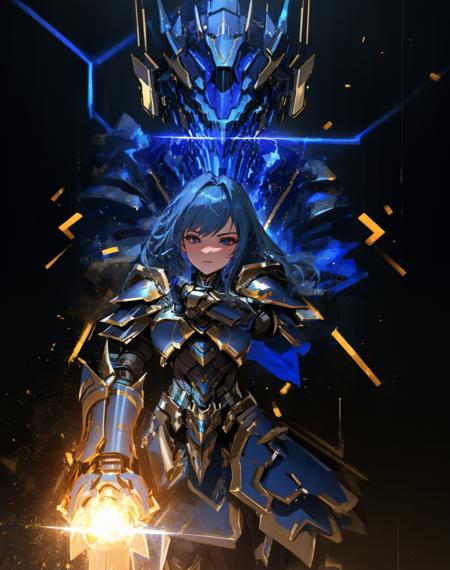 4K, Masterpiece, highres, absurdres,
edgThunderstruck, a woman with a blue and gold armor ,wearing edgThunderstruck_armor, electrified, weilding thunder
 <lora:edgThunderstruck:0.75>