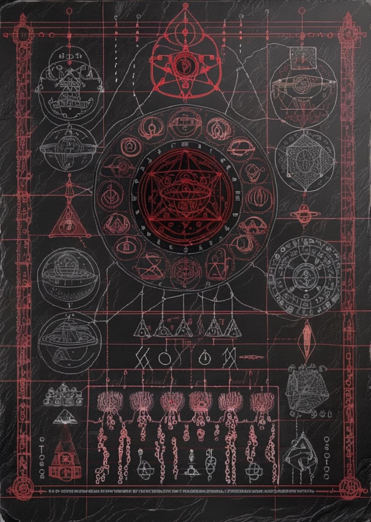 Mysterious Black and Red Symbols and Drawings on the Wall