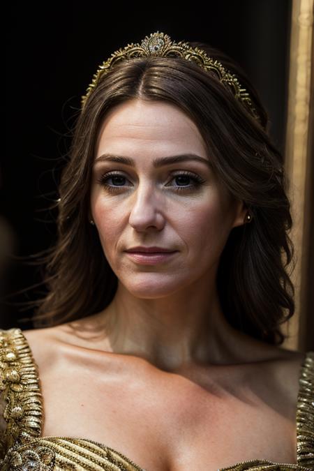 <lora:Suranne_Jones:1> masterpiece, best quality, detailed face, a mature s1873j, 1girl, solo, king costume ,  museum , dusk