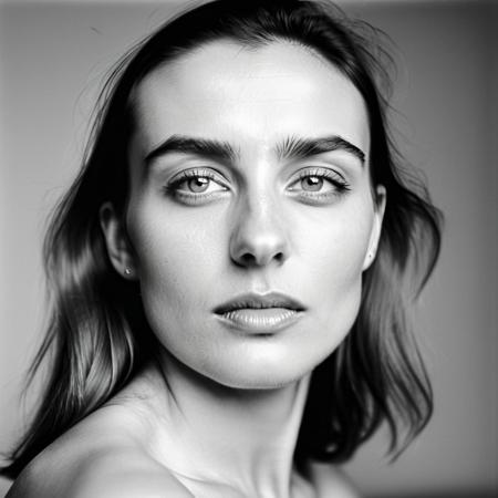 kiev80 A breathtaking, high-end black-and-white portrait of a 25-year-old woman, a vision of natural beauty and effortless elegance. Her face is the absolute focal point—her deep, expressive eyes radiate warmth and mystery, while her delicate features and flawless skin are illuminated by masterful chiaroscuro lighting. Every detail is captured with precision: the gentle curve of her lips, the soft glow on her cheekbones, and the way the light and shadow sculpt her face, creating a timeless, almost cinematic allure. Her expression is both captivating and inviting, evoking a sense of intimacy and admiration. The background is minimalist and softly blurred, ensuring undivided attention on her radiant presence. Inspired by the iconic works of Peter Lindbergh, Richard Avedon, and Helmut Newton, this portrait exudes sophistication, depth, and an irresistible charm that makes her unforgettable.