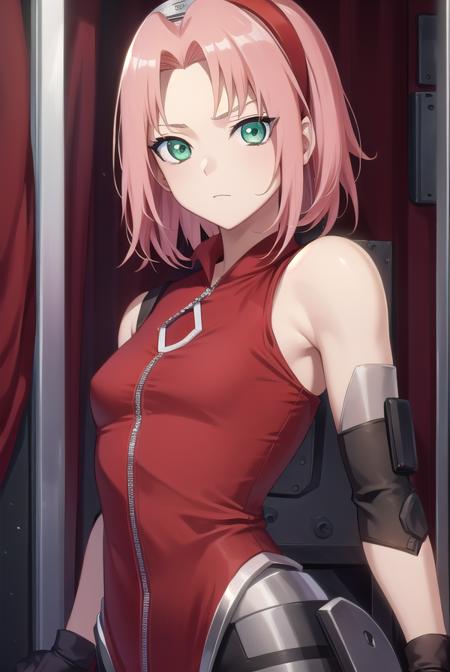 sakuraharuno, <lora:sakuraharunotest-000010:1>, sakura haruno, (green eyes:1.5), hairband, short hair, pink hair, (small breast:1.2),
BREAK bare shoulders, black gloves, forehead protector, gloves, konohagakure symbol, ninja, (red shirt:1.5), shirt, sleeveless, sleeveless shirt,
BREAK looking at viewer,
BREAK indoors, bed,
BREAK <lora:GoodHands-vanilla:1>, (masterpiece:1.2), best quality, high resolution, unity 8k wallpaper, (illustration:0.8), (beautiful detailed eyes:1.6), extremely detailed face, perfect lighting, extremely detailed CG, (perfect hands, perfect anatomy),