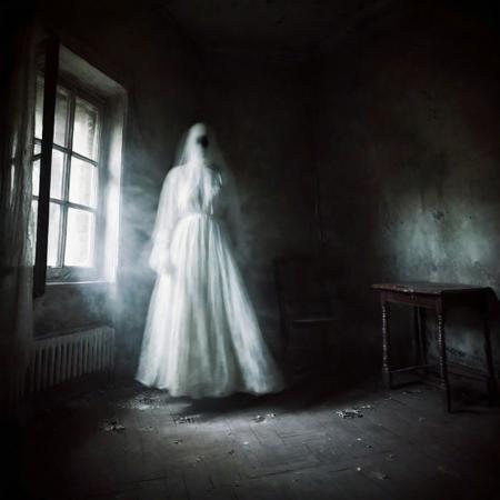 In a weathered apartment, the air is heavy with silence. Moonlight seeps through cracked windows, casting feeble rays upon desolation. Each step on creaking floorboards reverberates through the neglect-laden space. Shattered furniture, draped in dusty sheets, stands like ghosts frozen in time, and fractured mirrors distort reality.
A spectral whisper rustles through tattered curtains, revealing the apartment's untold stories. Suddenly, the air chills, and in a corner, a female ghost materializes. Her translucent form hovers, tattered garments swaying like ethereal tendrils. Hollow eyes fixate on you with an unsettling gaze.
As the ghost hovers, a chilling aura distorts the air, sending shivers through your spine. Oppressive silence is pierced by spectral moans, an unseen presence transforming the apartment into a gateway to the supernatural.
Irregular floorboard creaks respond to an otherworldly force. Shadows dance as the ghost moves through dimly lit space, once-familiar surroundings twisting into a nightmarish dreamscape.
Flickering light plays tricks, casting eerie reflections. The ghost's hovering figure defies the physical realm, creating uncanny unease. Spectral moans envelop the apartment in a haunting symphony.
In this spooky scene, the dilapidated apartment becomes a canvas for the supernatural. Dilapidation, chilling atmosphere, and the hovering female ghost merge, leaving an indelible mark of fear and unease.