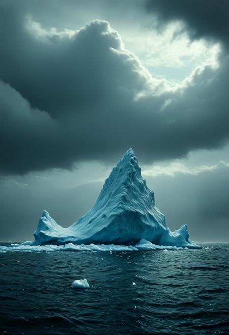 Iceberg Adrift in a Dark Ocean
A massive iceberg drifts through dark, cold waters beneath a heavy, cloud-filled sky. Michael James Smith’s sharp realism adds depth to the ice, capturing its intricate details and jagged textures. Elizabeth Patterson’s mastery of water reflections creates a dynamic and shimmering ocean surface, enhancing the eerie stillness. Diego Fazio’s hyperrealistic light effects play off the iceberg, making the scene both serene and haunting. Together, these elements evoke the stark beauty and quiet isolation of the icy landscape.
vivid colors.
detailmaximizer, aidmaMJ6.1,  Movie Still, Film Still, Cinematic, Cinematic Shot, Cinematic Lighting, detailxl, flux-style, midjourneyv6.1