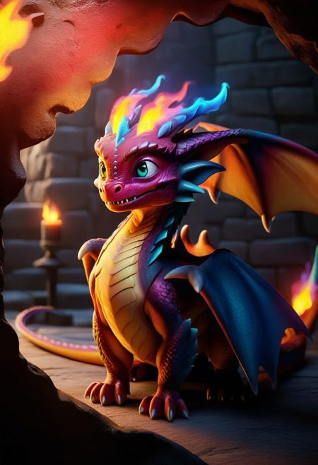 realistic, cinematic, a cute dragon smolder