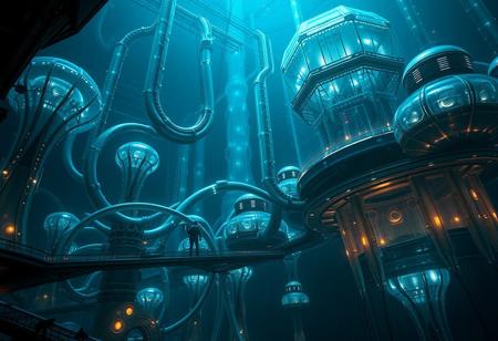 Create an ultra-detailed scene portraying a Gelid Architect in its deep-ocean habitat. The Gelid Architect is a biomechanical, intelligent species, thriving in the crushing depths of a frigid underwater world. Its sleek, translucent body reflects the icy environment, with bioluminescent streaks across its surface. The architecture around them is vast and awe-inspiring, crafted from translucent, pressure-resistant alloys that glow faintly, resembling towering coral spires with advanced cybernetic systems intertwined. The atmosphere is both dramatic and serene, with cinematic lighting emphasizing the cold, distant environment.
Depict the architectural structures in close-up: vast floating spires, linked by bridges, with glowing conduits running along metallic arches. The buildings mimic jellyfish-like designs, with domes that pulse with energy and translucent walls revealing complex internal machinery. The low-angle shot provides a wide view of the scene, capturing the full scale of this alien city under the endless ocean.
This scene has moody, contrast-filled lighting, highlighting the textures of the Gelid Architect’s smooth, icy skin. The Sony α7R IV with 1/320s, f/2.8, ISO 400 captures the captivating gaze, focusing on the detailed iris of the Architect, blending an artistic interplay of light and shadow. The RAW file format enhances the overall visual rhythm of the composition.
