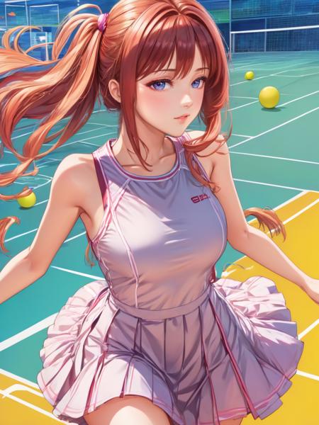 anime artwork beautiful woman wearing a tennis dress <lora:xl_tennis_dress-1.0:0.8> action shot, sportswear, tennis court . anime style, key visual, vibrant, studio anime,  highly detailed