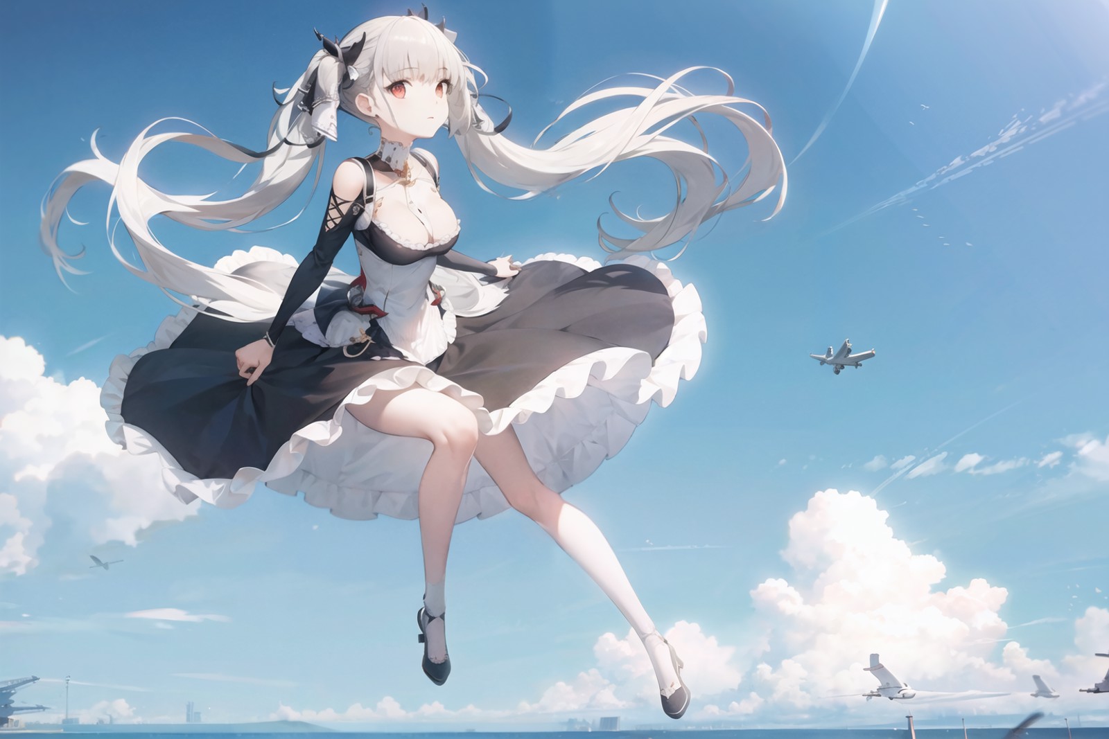 <lora:formidable_AzurLane_v2:1.0>, full body, looking at viewer, formidable_default, dress_default, solo, 1girl, floating ...