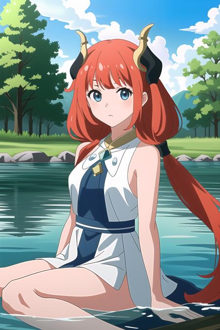 nilou,genshin impact, 1girl, <lora:nilou:1>, water, water drop, sunlight, twintails, red hair, looking at viewer,  best quality, highres