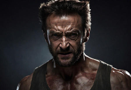 cinematic photo (wolverine), . 35mm photograph, film, bokeh, professional, 4k, highly detailed, realistic, detailed, photo realistic, sharp focus, 8k, Close-up, grim smile, relaxed pose, portrait movie shot, serious, menacing, chiaroscuro style photo, dark background, minimalism, dramatic lighting, professional quality, dull highlights and shadows, natural and  original,
