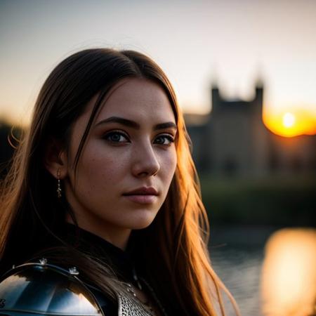 , (masterpiece), (extremely intricate:1.3), (realistic), portrait of a girl, the most beautiful in the world, (medieval armor), metal reflections, upper body, outdoors, intense sunlight, far away castle, professional photograph of a stunning woman detailed, sharp focus, dramatic, award-winning, cinematic lighting, octane render unreal engine, volumetrics, (film grain, blurry background, blurry foreground, bokeh, depth of field, sunset, motion blur:1.3), chainmail