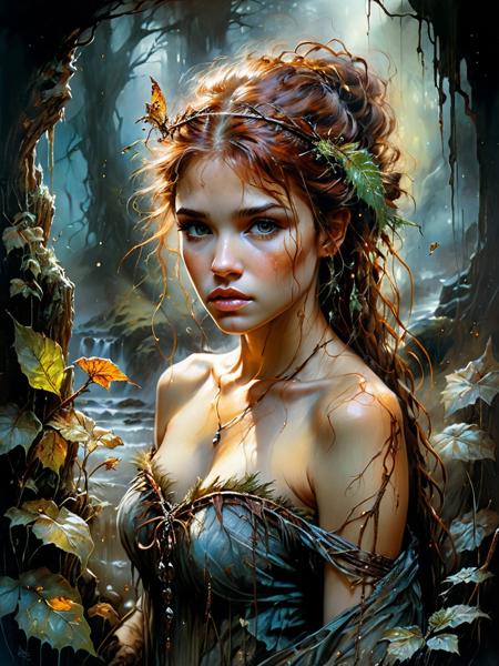 <lora:SS02ImpressionisticPainting_Hap_XL:1.8>,Thomas Kinkade style, Zoë Saldaña, captured in clear, dramatic light as if through the lens of an artist combining Luis Royo's dark fantasy elements with the organic fluidity of Carne Griffiths, oil painting, youthful elegance emphasized, adding a third dimension for depth perception, hyper-realistic textures, 3d, ultra fine details, dramatic lighting.