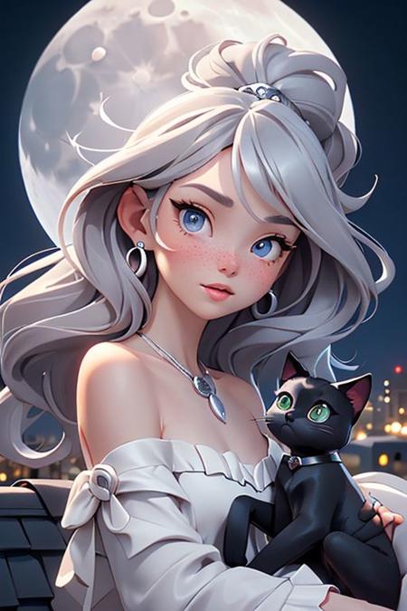 sam yang,
1girl, back, bare shoulders, blue eyes, brown hair, earrings, freckles, jewelry, lips, long hair, looking at viewer, looking back, necklace, off shoulder, parted lips, portrait, day, depth of field, solo
, (("masterpiece, Moonlit Serenade": A girl with silver hair sits on a rooftop, cradling a sleek black cat. The moon illuminates their faces as they share a secret melody.))
<lora:sam_yang_offset:1>