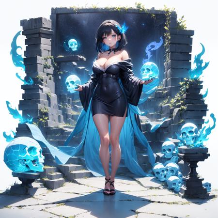 [(white background:1.5)::5], isometric,
1 girl, mid shot, full body, 
(rich in details), masterpiece,(crystal skull decoration, crystal skull pattern), (horrible atmosphere), Tindal effect, (Balance and coordination between all things), bony beauty, absurdity, blue flame, plasma, particle effects, crystal clear texture,star_\(sky\), space, starry_sky, breasts,  blue_eyes, galaxy, solo, short_hair, cleavage, earth_\(planet\),illumination,light,dynamic angle,depth of field,light and shadow,Real light and shadow,diffuse reflection
<lora:Gacha Splash mid shot:0.9>