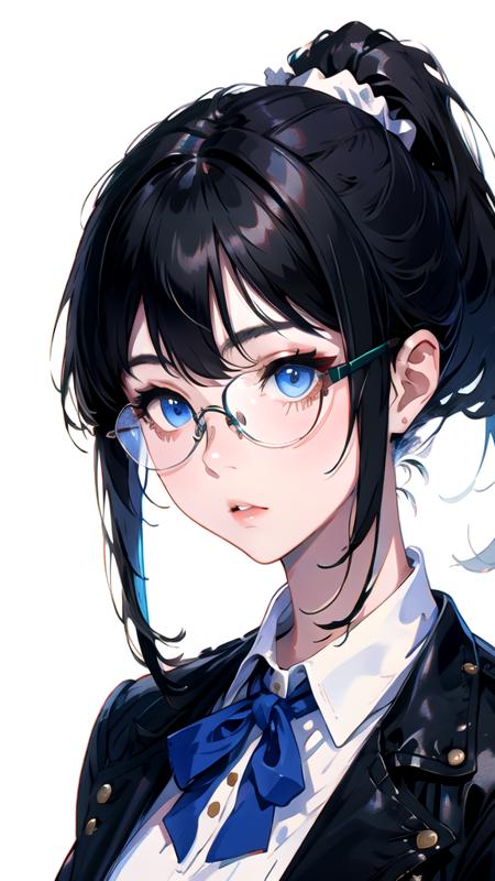 Hime_Fukushima, Black Hair, glasses, ponytail, <lora:Hime_v1-10:0.7><lora:Hime_v1-10:0.7>