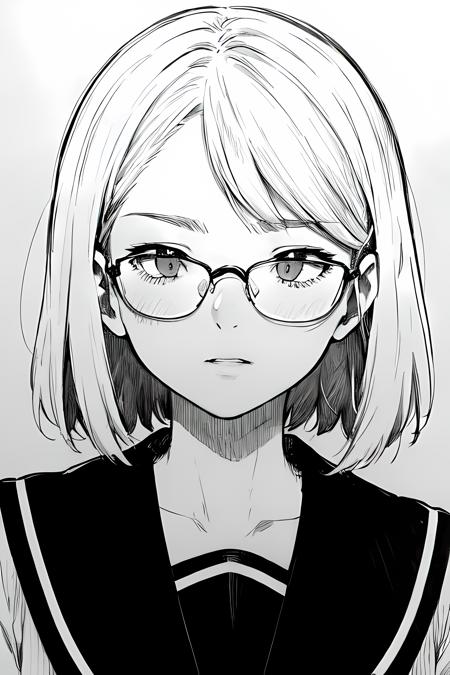 ((masterpiece:1.2, best quality)), 1lady, solo <lora:misakistyle:1>
misakistyle
Glasses, monochrome,  greyscale, portrait, serafuku, , traditional media,