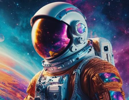cinematic still Dynamic view of a holographic magical astronaut, painting looks to be life like, magical multicolored ink, high quality, imagination, 8k, fantasy art, vivid magical colors . emotional, harmonious, vignette, 4k epic detailed, shot on kodak, 35mm photo, sharp focus, high budget, cinemascope, moody, epic, gorgeous, film grain, grainy, Dynamic view of a holographic magical astronaut, painting looks to be life like, magical multicolored ink, high quality, imagination, 8k, fantasy art, vivid magical colors, intricate, mystical, highly detailed, very creative, cinematic, dramatic ambient, rich light, dynamic background, sharp focus, beautiful, stunning composition, elegant, innocent, sublime, inspired, color