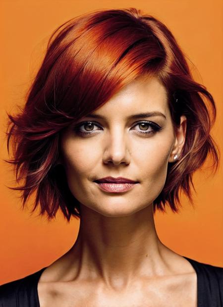 portrait of sks woman by Flora Borsi, style by Flora Borsi, bold, bright colours, orange Mohawk haircut, ((Flora Borsi)), <lora:locon_katieholmes_v1_from_v1_64_32:1.25>