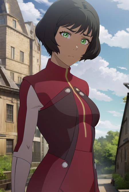 avataropal, <lora:avatar opal-lora-nochekaiser:1>,
opal, short hair, black hair, (green eyes:1.2), dark skin, dark-skinned female,
BREAK gloves, boots, fingerless gloves, uniform, turtleneck, (red uniform:1.5),
BREAK outdoors, forest, nature, grass, trees, sun, sky, clouds,
BREAK looking at viewer, (cowboy shot:1.5),
BREAK <lyco:GoodHands-beta2:1>, (masterpiece:1.2), best quality, high resolution, unity 8k wallpaper, (illustration:0.8), (beautiful detailed eyes:1.6), extremely detailed face, perfect lighting, extremely detailed CG, (perfect hands, perfect anatomy),