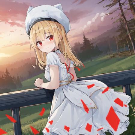 Noel Cornehl,1girl, blonde hair, white hat, white dress, red eyes, <lora:Noel_Cornehl_XL_v1_AutoRunMech:0.87> <lora:SimplePositive_XL_v1_AutoRunMech:2>