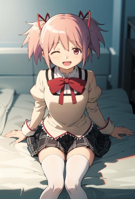 <lora:Madoka Akemi:0.8>, 1girl, madoka, happy, school uniform, short hair, white thighhigh