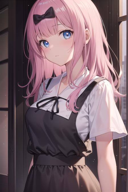 chikafujiwara, <lora:chikafujiwaratest:1>,
chika fujiwara, black bow, blue eyes, blunt bangs, hair bow, long hair, pink hair,
BREAK black dress, dress, pinafore dress, school uniform, shirt, short sleeves, shuuchiin academy school uniform, white shirt,
BREAK looking at viewer,
BREAK indoors, classroom,
BREAK <lora:GoodHands-vanilla:1>, (masterpiece:1.2), best quality, high resolution, unity 8k wallpaper, (illustration:0.8), (beautiful detailed eyes:1.6), extremely detailed face, perfect lighting, extremely detailed CG, (perfect hands, perfect anatomy),