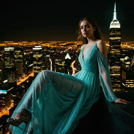 RAW full body analogue photo of a beautiful 20 years old woman, clear focus, 8K,__Random_Woman__,Perched on the edge of a towering skyscraper, a stunning girl, her elegant gown now a tattered shroud, balanced on the precipice of despair. The city's neon lights cast eerie glows as wind howled around her. Beneath her poised exterior, her eyes held the abyss's secrets, a tragic beauty intertwined with the chilling heights of her perilous perch. ,low light, soft natural light, Rembrandt style light, Hasselblad DLSR camera, 200mm Zeiss lens, f/2.8, ,Sexy pose, erotic pose, exhibitionism