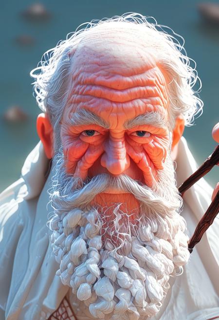 Close up of old man, wrinkles, sea shells and coral on his skin, holding a big gnarly walking stick, leaning on it <lora:Fant5yP0ny:0.8>, <lora:Pony_Fantasy_Wizard__Witches_-_By_HailoKnight:0.8> hkmagic