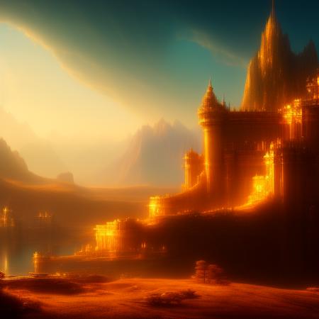 a digital painting of a castle in the mountains, a landscape, by  StanleyPesso15