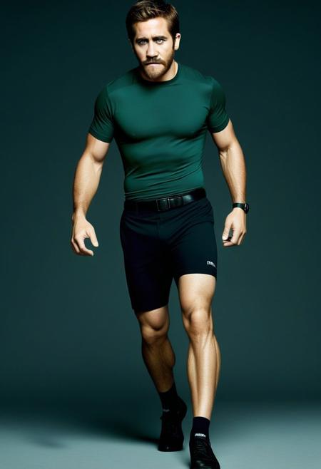 Ultra-detail, (highres:1.1), best quality, (masterpiece:1.3), jake gyllenhaal a man <lora:jake-gyllenhaal:1>, skinny muscled, modern haircut, dynamic posture, ((wearing police polo shirt)), dramatic angle, full-body from above looking away,
