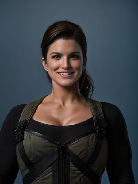 sci-fi portrait photo  t-shirt, pants, conservative attire, Gina_Carano modeling portrait, posing for camera, MMA fighter, action scene Epic background, perfect teeth, great skin, brown hair, brown eyes, ifbb, huge breast, alluring, hair lights, rim lights,  hallow depth of field, vignette, highly detailed, high budget Hollywood movie, bokeh, cinemascope, joyful, epic, gorgeous, film grain, grainy  <lora:Gina_Carano:0.6>