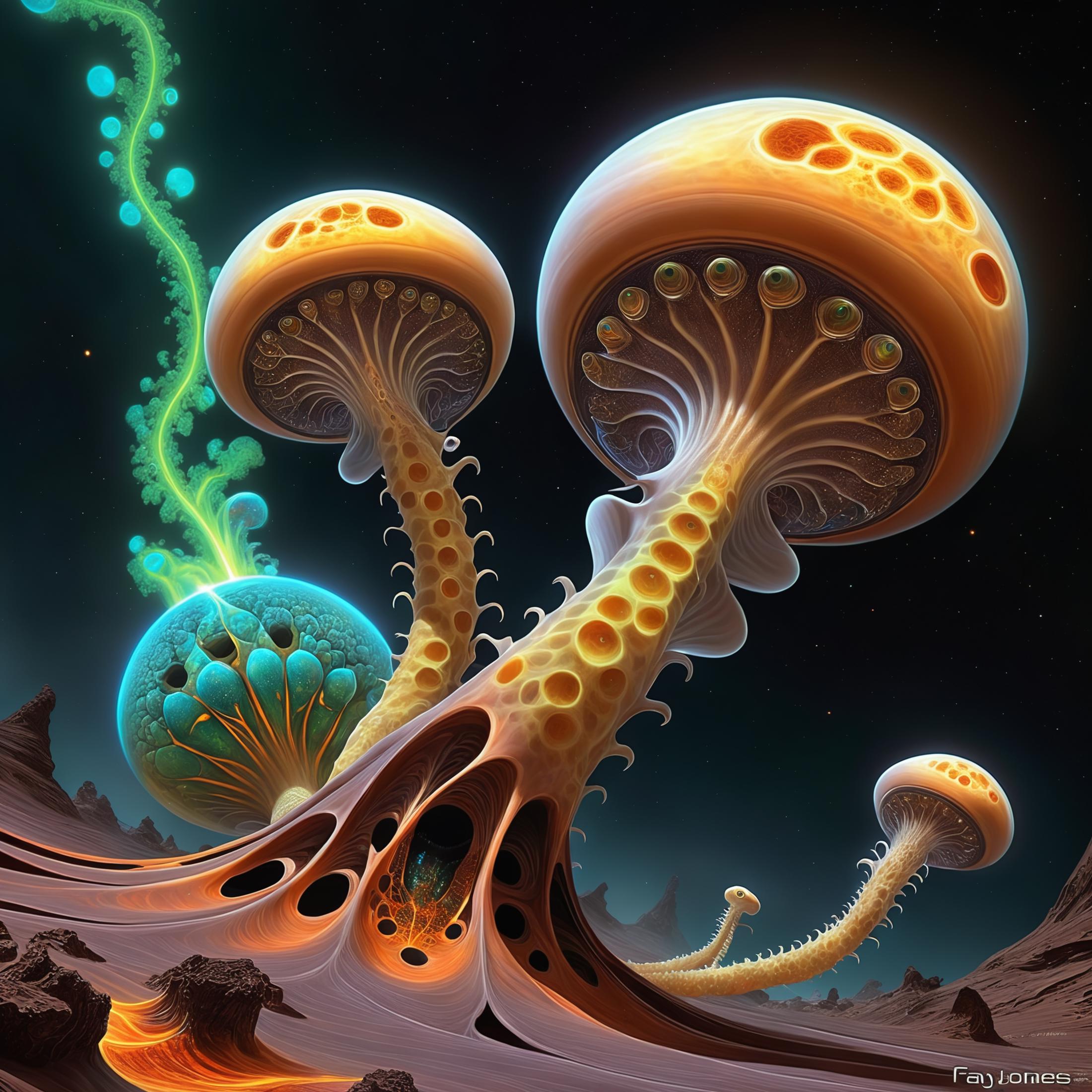 The Art of Mushrooms: A Digital Illustration of a Beautiful Mushroom Scene