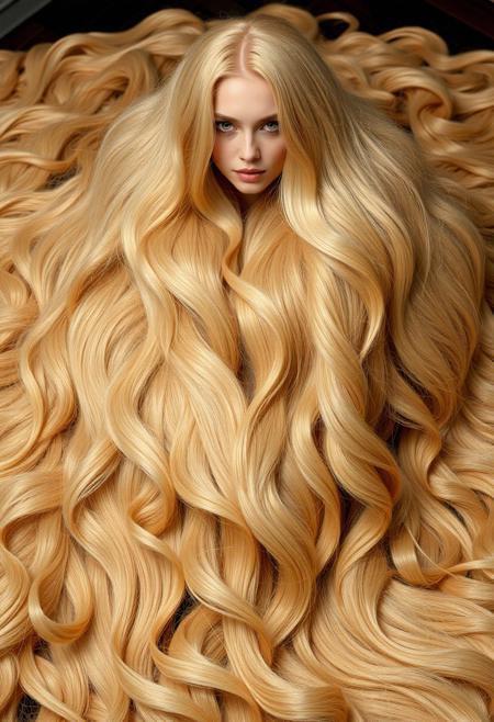 buried in a mound of luxuriant incredible thick abundant voluminous lush sensuous extremely long pale golden blonde hair wrapped around the body. extremely long hair, 100-feet of hair, super long hair, real rapunzel, rapunzel, rapunzel long hair, hair fetish, hair job, Dreamgirl, Goddess, gorgeous, amazing hair, longest hair, perfect hair, longest hair ever, hairstyles, hairstyling, hair, Debra Jo hair, extreme hair, extreme long hair, extremely long hair, Debra Jo, extreme longest hair, voluminous hair, thick and luxurious hair which is hangs to the floor and covers it. Her expression radiates confidence as she shows off her thick, luscious locks. super thick soft luxurious long lush sleek heavy voluminous cascading pendulous ultra silky pendulous shampoo commercial hair dragging the ground, around her on floor, hair piles behind her on floor