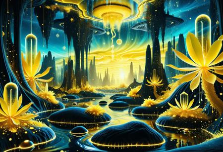 Ultra-wide wallpaper of an abstract fantasy world from another dimension, glowing in radiant lemon yellow hues. Floating crystalline islands drift across a sky of liquid gold, while spiral suns cast soft, surreal light over bioluminescent lemon-colored forests. Giant translucent flora pulse with energy, and rivers of molten light weave between surreal structures. The terrain feels alien yet harmonious — spires made of citrus stone, hovering bridges, and drifting pollen that glows like stars. Dreamlike depth, ethereal atmosphere, painterly textures mixed with hyperreal detail. Designed as immersive fantasy wallpaper, widescreen format, SDXL, epic cinematic composition, glowing ambiance, soft gradients, maximalist fantasy abstraction. Natural lighting, cinematic composition, macro photography, 8K detail, magical realism, high texture depth.. Natural lighting, subtle sparkles, macro sharpness, magical realism, 8K ultra-detailed photography.  85mm lens style, high-resolution wildlife photography mixed with fantasy surrealism. Hyperrealistic, splash art, concept art, mid shot, intricately detailed, color depth, dramatic, 2/3 face angle, side light, colorful background Professional photography, bokeh, natural lighting, canon lens, shot on dslr 64 megapixels sharp focus