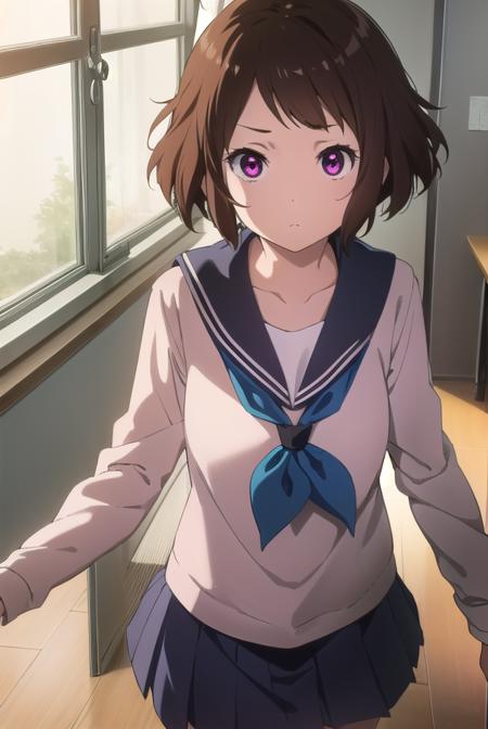 mayakaibara, <lora:mayaka ibara s1-lora-nochekaiser:1>,
mayaka ibara, short hair, brown hair, (pink eyes:1.3),
BREAK skirt, school uniform, serafuku, kamiyama high school uniform \(hyouka\), black skirt, long sleeves, black sailor collar, neckerchief, (blue neckerchief:1.5),
BREAK indoors, classroom,
BREAK looking at viewer, (cowboy shot:1.5),
BREAK <lyco:GoodHands-beta2:1>, (masterpiece:1.2), best quality, high resolution, unity 8k wallpaper, (illustration:0.8), (beautiful detailed eyes:1.6), extremely detailed face, perfect lighting, extremely detailed CG, (perfect hands, perfect anatomy),