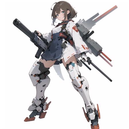 solo,standing,1 girl,robot,ShigureKancolle,mecha,science fiction,weapon,gun,white background,holding,holding weapon,mechagirl girl,<lora:mechagirl_v1a:0.8>  <lora:ShigureLORA-000006:0.6> <lora:flat2:1>