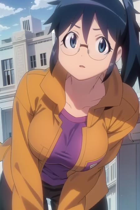 akihinata, <lora:aki hinata movie-lora-nochekaiser:1>,
aki hinata, long hair, blue hair, ponytail, glasses, (black eyes:1.3),
BREAK jacket, brown jacket, fur trim, long sleeves, shirt, purple shirt, collarbone, pants, black pants,
BREAK outdoors, city, sun, sky, clouds, buildings, people, crowd, 
BREAK looking at viewer, (cowboy shot:1.5),
BREAK <lyco:GoodHands-beta2:1>, (masterpiece:1.2), best quality, high resolution, unity 8k wallpaper, (illustration:0.8), (beautiful detailed eyes:1.6), extremely detailed face, perfect lighting, extremely detailed CG, (perfect hands, perfect anatomy),