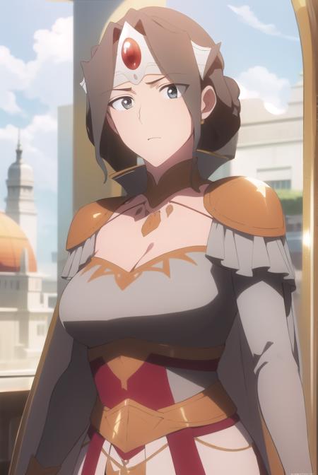 dotamirana, <lora:empressmirana-lora-nochekaiser:1>,
empress mirana, long hair, brown hair, (grey eyes:1.5), 
BREAK dress, cleavage, red dress, circlet,
BREAK looking at viewer,
BREAK outdoors,
BREAK <lora:GoodHands-vanilla:1>, (masterpiece:1.2), best quality, high resolution, unity 8k wallpaper, (illustration:0.8), (beautiful detailed eyes:1.6), extremely detailed face, perfect lighting, extremely detailed CG, (perfect hands, perfect anatomy),