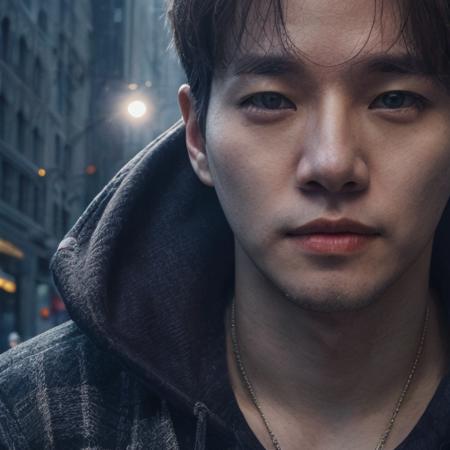 Very handsome superhero, wearing a hoodie ,floating above busy streets in the city center, surrounded by floating cash, cinematic quality, high-quality, dynamic, detailed
