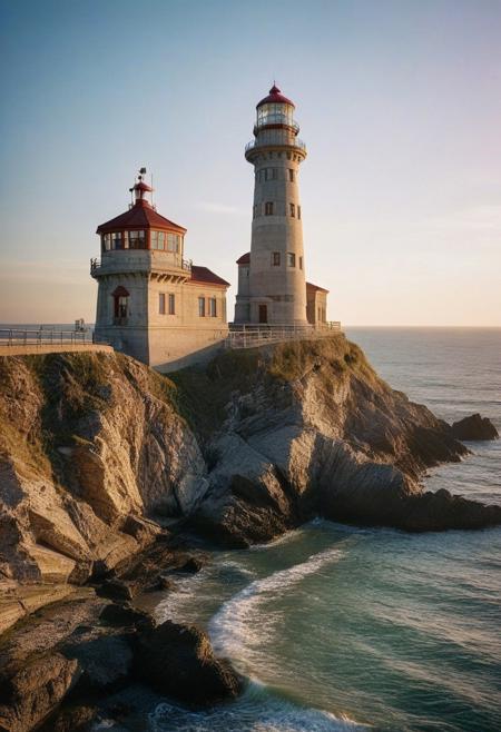beautifull city, the mystical light,  concrete lighthouse professional photography, natural lighting, volumetric lighting maximalist. intricately detailed, complex, elegant, expansive, fantastical, film photography style, light grain