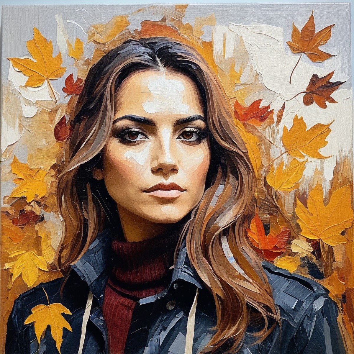 (Abstract) sketch of a woman in the fall season, oil on canvas,  isxmerced,   <lora:ismerced_juggerX_xl_2_wocap_merger_6_9...