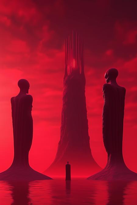 <lora:Christopher Balaskas Style:1>Christopher Balaskas Style - The smooth almost faceless statues of alien gods tower above an alien sea, in the style of Beksinski, Unreal Engine, Octane render, a variety of red tones with gradients