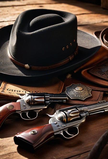 close-up photo of a 
Historical Wild West Gunslinger
Stetson hat, revolver holstered, dusty saloon, frontier town, dueling pistols, Old West showdown, wanted poster, rugged outlaw, lawman's badge, dusty trails, six-shooter showdown, frontier justice, quickdraw expertise, Wild West legend, gunfight at high noon, cowboy code.
cinematic, sharp focus, intricate, cinematic, dramatic light