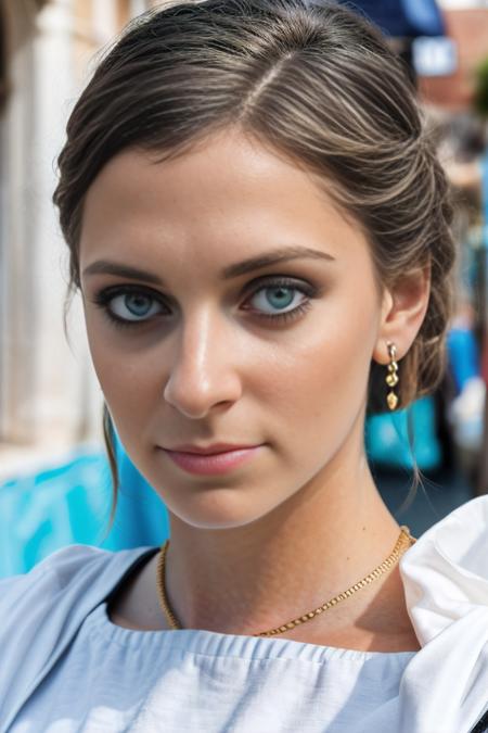 a professional photograph of beautiful (RB100m:1.1) woman,as a beautiful journalist,wearing a white sun dress,walking along cobblestone streets in Morocco,shopping at a busy open street market surrounded by shops,shops with (carpets and crafts:1.3),with colorfully painted doors and metal lattice work and ornate glass windows,sunny skis cast distinct shadows,travel magazine photoshoot,sharp focus,detailed eyes,depth of field,(highly detailed),(HDR),(8k wallpaper),colorful,vivid color,intricately detailed,high contrast,highres,absurdres,hyper realistic,8K UHD DSLR,Fujifilm XT3,taken with (Canon EOS 1Ds camera),35mm film,slightly above angle,exposure blend,extremely intricate,dramatic,(looking at viewer),4k textures,elegant,hyperdetailed,as seen in national geographic magazine,PA7_Portrait-MCU,<lora:RB100m_05B-000004:0.9>,