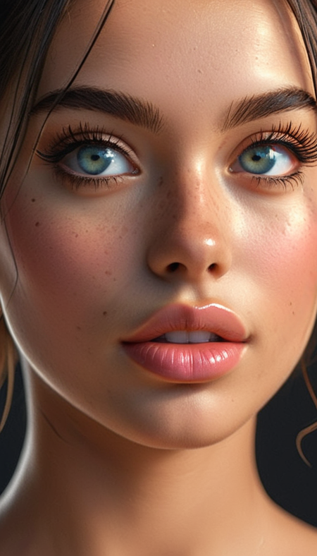 (cel-shading:2)+, 
Portrait of a beautiful gorgeous, stunning unique girl character, cute, tan, bangs, freckles,striking bright large eyes filled with joy and excitement, extravagant eyelashes, aligned eyes, (extra long lashes:2), making this image a masterpiece of photography and digital art. Style: realistic hyper-detailed rendering, 32k UHD, expressive eyes, punk, graphic design, pink, girl's face, side view, pretty and cute, petite, gleaming lips, white skin, telling a tale of adventure. Exuding confidence and serenity., ears,
trendy portrait, tender neck, tender Aesthetic nose, tender beauty, ears, puffy lips, sensual lips, pouty lips, detailed texture, detailed eyes, detailed skin, clean skin,
<lora:Someplastic_b:0.8>, (ultra sharp focus:1.8), (detailed skin:1.8), (thin lines:1.8), (best quality:1.8),
<lora:Apparatus_-_Traction_City_Walkers_Vehicles:0.6>,
<lora:glowneon_xl_v1:0.7>,