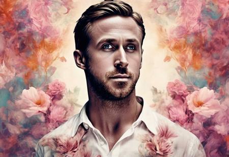 Fantasy art. Fantasy background. Fantasy character. Digital painting by Dreamer,
ryan gosling a man <lora:ryan-gosling:1> encapsulating beauty in an abstract sense,
floral motifs soft color tones, intriguing play of light and shadow breathtaking surreal masterpiece