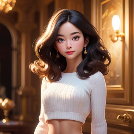 (masterpiece, sidelighting, finely detailed beautiful eyes: 1.2), masterpiece*portrait, realistic, 3d face, glowing eyes, shiny hair, lustrous skin, solo, embarassed, (midriff), <lora:My Girl:0.2>