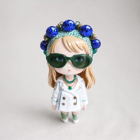 <lora:vallavica_animals:1.2>, vallavica_animals, porcelain animal, ceramic figurine, chibi, cute,  2girls, alternate costume, bangs, bead necklace, beads, blonde hair, blue eyes, brown hair, eyebrows visible through hair, eyewear on head, green eyes, hairband, highres, jacket, jewelry, korean commentary, long hair, multiple girls, necklace, parted lips, sideways, sunglasses, white hairband, white jacket