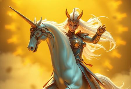 Generate a high-resolution, cinematic image of a Unicorn Knight in a fighting pose, inspired by the styles of Manjit Bawa and Go Nagai. Incorporate the following elements: golden aura, iron claws, and glass arms. Ensure the image adheres to the golden ratio and has a lifelike, detailed quality. The image should be in the style of a 2D concept art piece, created using Octane Render and Unreal Engine. Add the text 'Roborock' and 'Lokah Samastah Sukhino Bhavantu' to the image, and incorporate a subtle cowgirl high-fashion element. Aim for an elegant and refined aesthetic.cheerful demeanor.