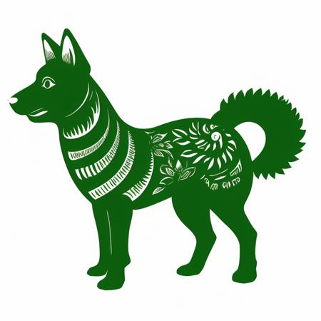 a papercutcd dog, green theme, (solo:1.2), <lora:papercutcd-000009:1.0>, no humans, high quality, masterpiece, realistic, photorealistic, (full body, white background:1.3)